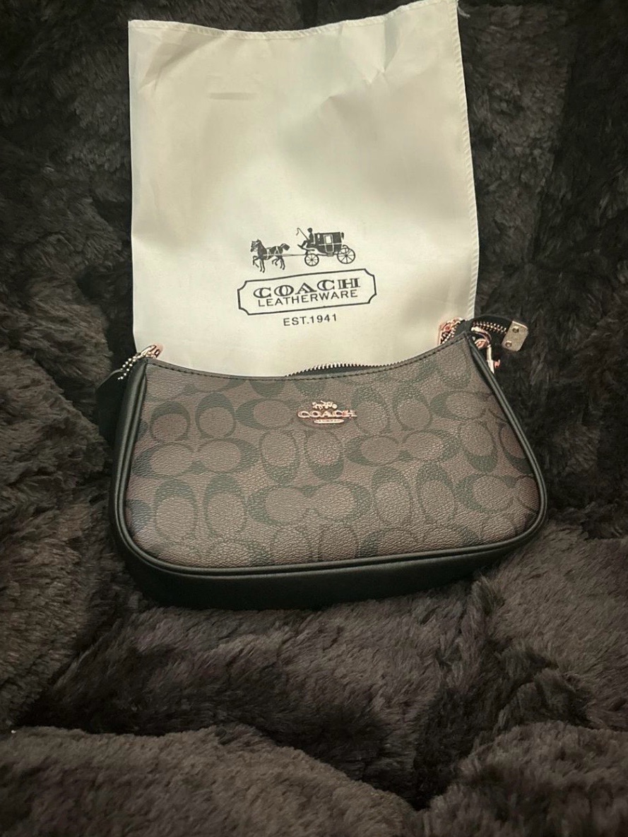 Coach Black/Brown Signature Canvas Crossbody Pouch